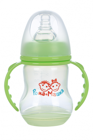 Рома+Машка бутылочка с широким горлышком и ручками, цветное дно-индикатор, зеленого цвета, 180 мл, 1 шт.