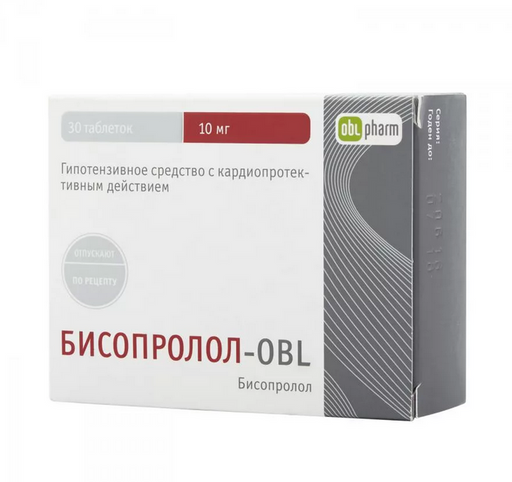 Бисопролол-OBL, 10 мг, таблетки, покрытые пленочной оболочкой, 30 шт.
