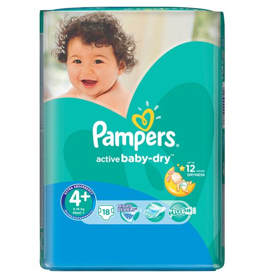 Pampers Active baby-dry Подгузники детские, р. 4+, 9-16 кг, 18 шт.